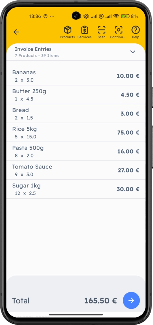 Rotonda POS invoice screen
