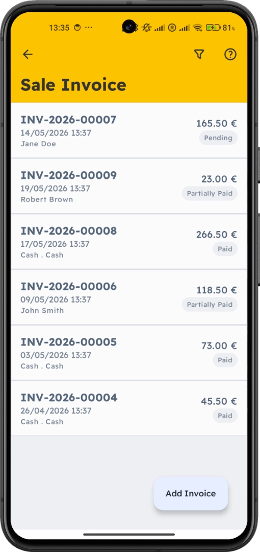 Invoices list